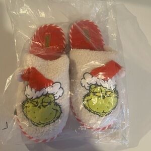 Grinch Christmas Slippers with Santa Hat